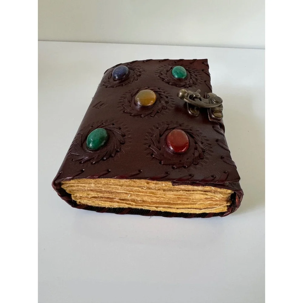Chakra Stone Leather Embossed Journal Vintage Handmade Paper Diary Brown 5x7